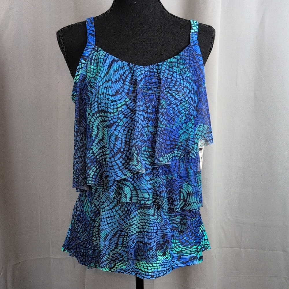 Elegant Blue and Green‎ Patterned Swim Camisole